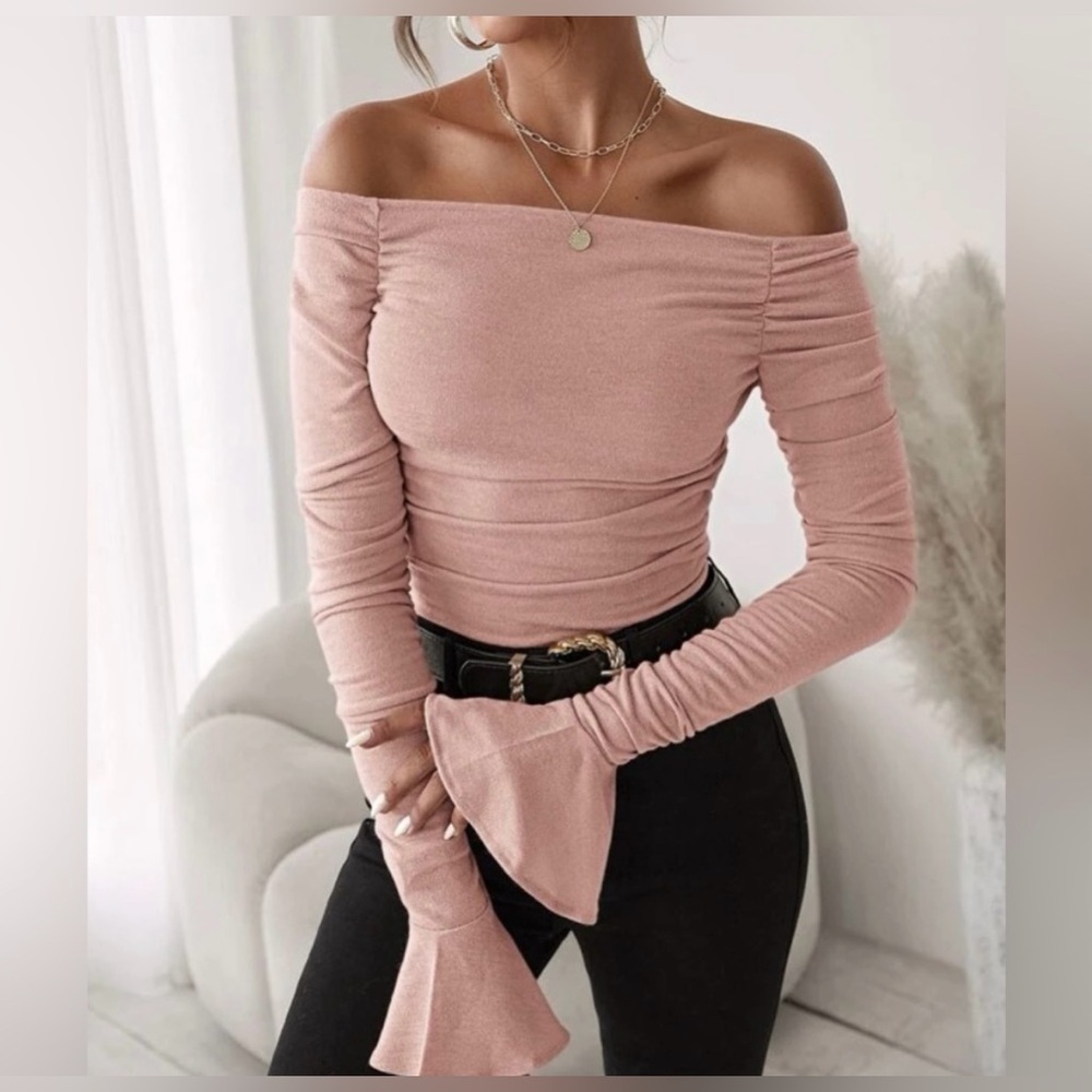 Women’s NWOT Bodysuit Off the shoulder Dusty Pink Small - Picture 3 of 8